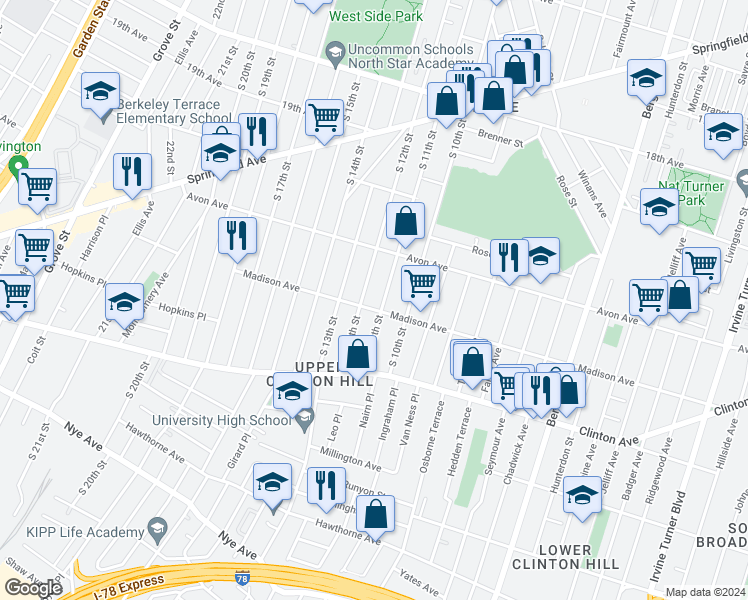 map of restaurants, bars, coffee shops, grocery stores, and more near 814-816 South 12th Street in Newark