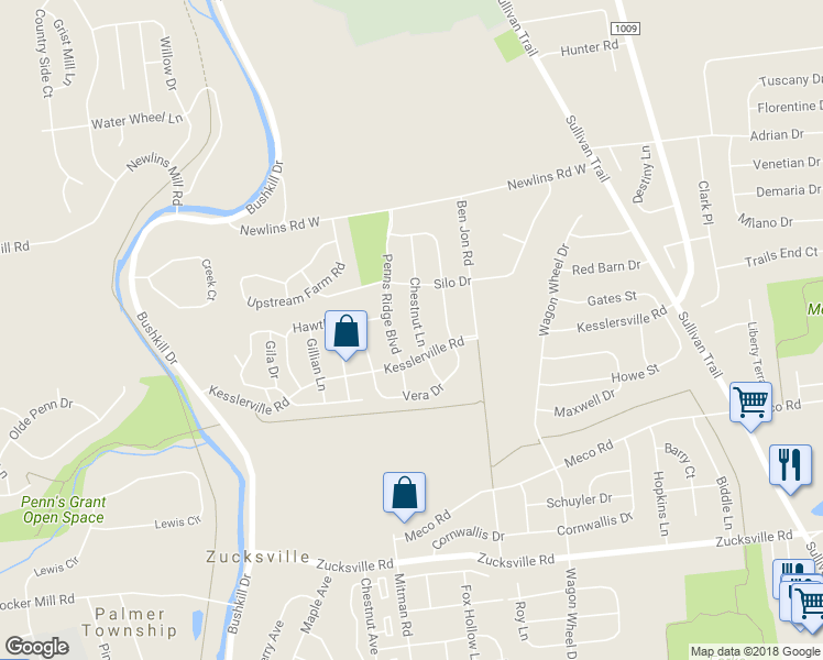 map of restaurants, bars, coffee shops, grocery stores, and more near 2549 Chestnut Lane in Easton