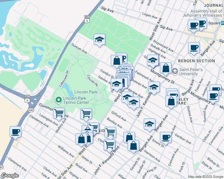 map of restaurants, bars, coffee shops, grocery stores, and more near 178 Kensington Avenue in Jersey City