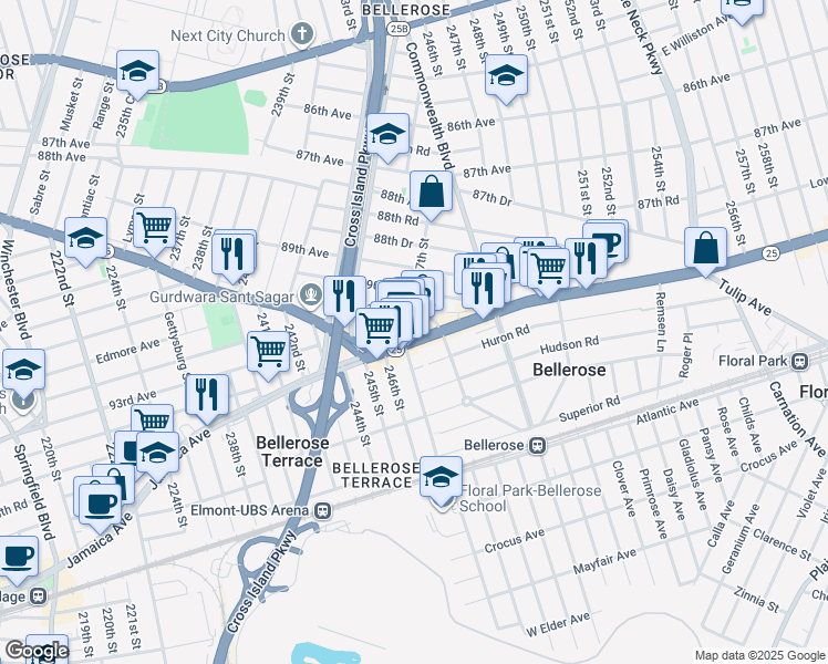 map of restaurants, bars, coffee shops, grocery stores, and more near in Queens