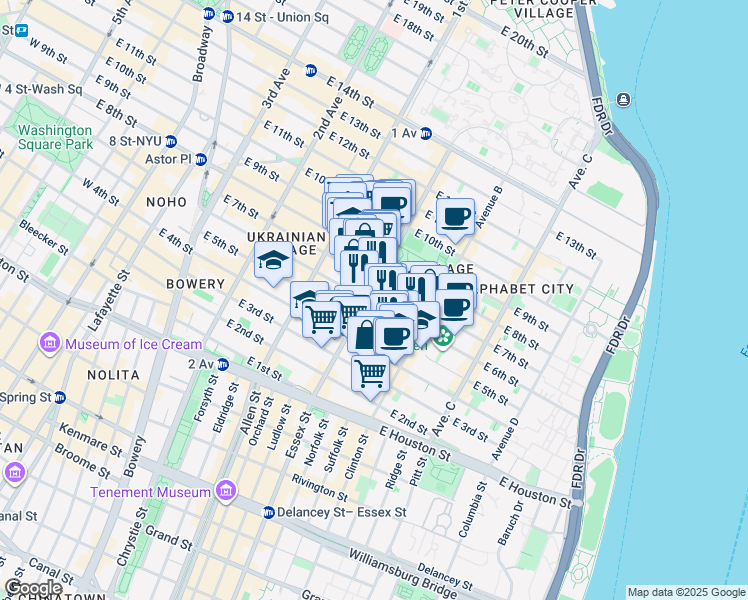 map of restaurants, bars, coffee shops, grocery stores, and more near 518 East 6th Street in New York