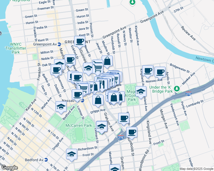 map of restaurants, bars, coffee shops, grocery stores, and more near in Brooklyn