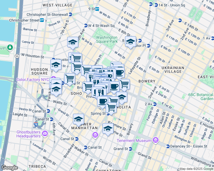map of restaurants, bars, coffee shops, grocery stores, and more near in New York