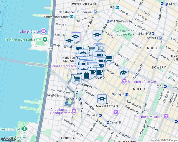map of restaurants, bars, coffee shops, grocery stores, and more near in New York