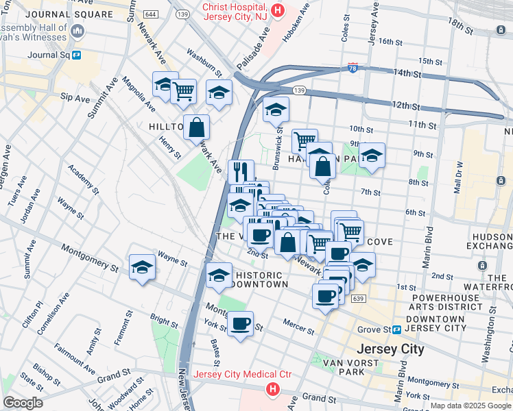 map of restaurants, bars, coffee shops, grocery stores, and more near 204 Merseles Street in Jersey City