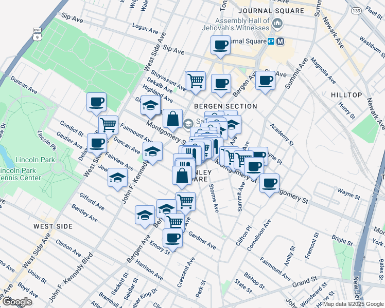 map of restaurants, bars, coffee shops, grocery stores, and more near 308 Fairmount Avenue in Jersey City