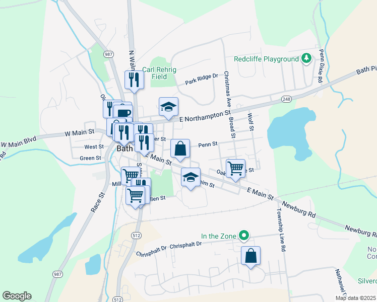 map of restaurants, bars, coffee shops, grocery stores, and more near 260 Penn Street in Bath
