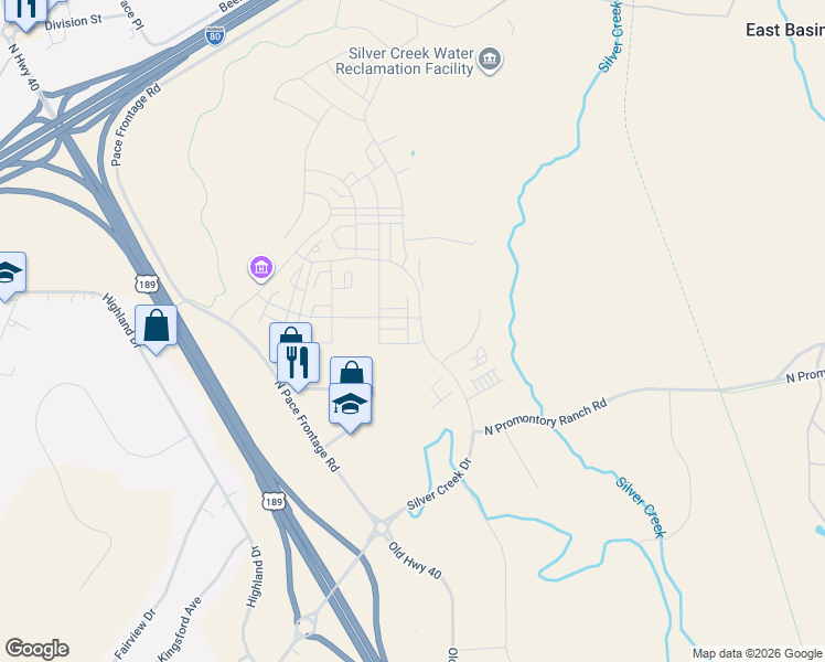 map of restaurants, bars, coffee shops, grocery stores, and more near 6421 North Business Loop Road in Park City