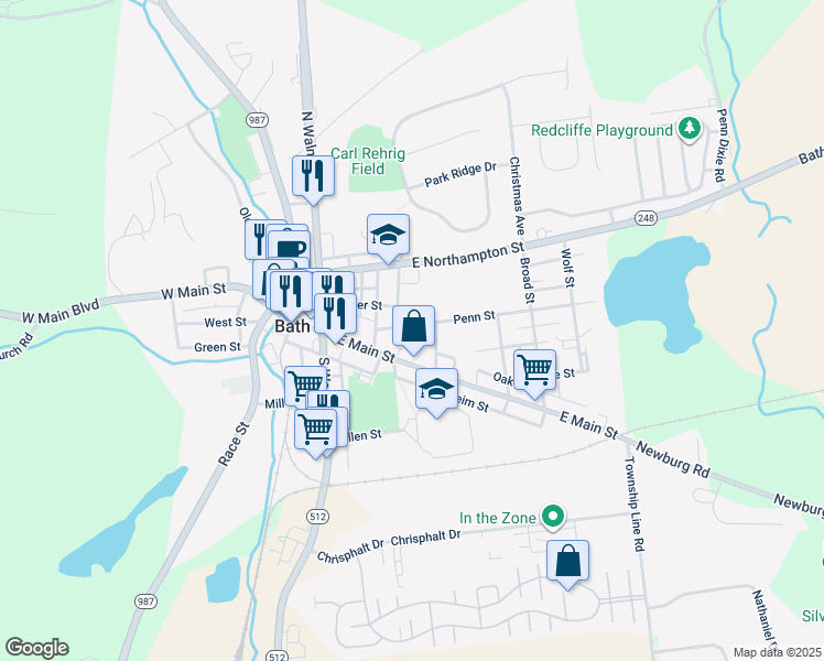 map of restaurants, bars, coffee shops, grocery stores, and more near 240 Nor Bath Boulevard in Northampton