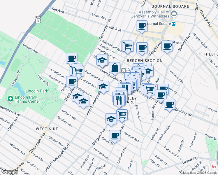 map of restaurants, bars, coffee shops, grocery stores, and more near 333 Fairmount Avenue in Jersey City
