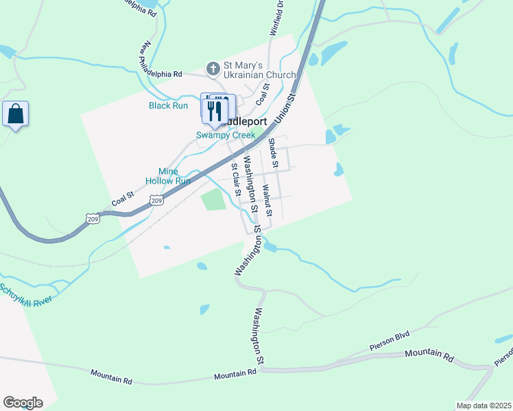 map of restaurants, bars, coffee shops, grocery stores, and more near 84 Washington Street in Schuylkill Haven