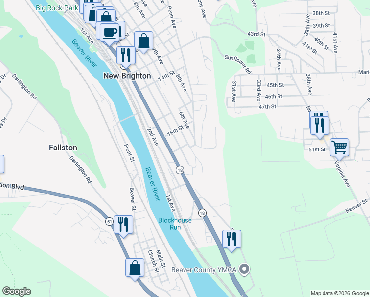 map of restaurants, bars, coffee shops, grocery stores, and more near 1701 4th Avenue in New Brighton