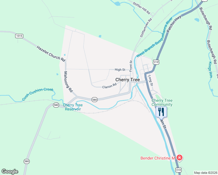 map of restaurants, bars, coffee shops, grocery stores, and more near 250 Clarion Road in Cherry Tree