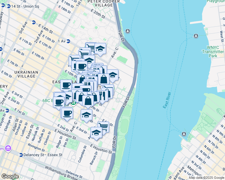 map of restaurants, bars, coffee shops, grocery stores, and more near in New York