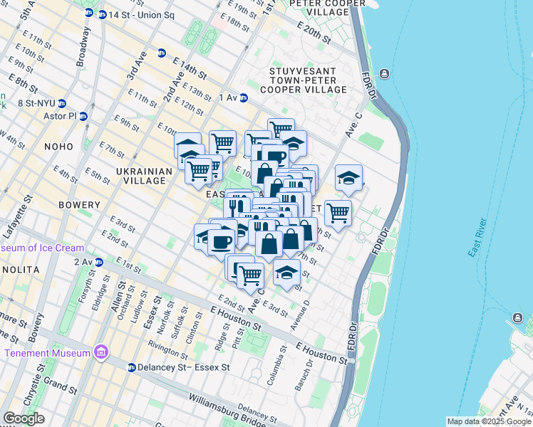 map of restaurants, bars, coffee shops, grocery stores, and more near in New York