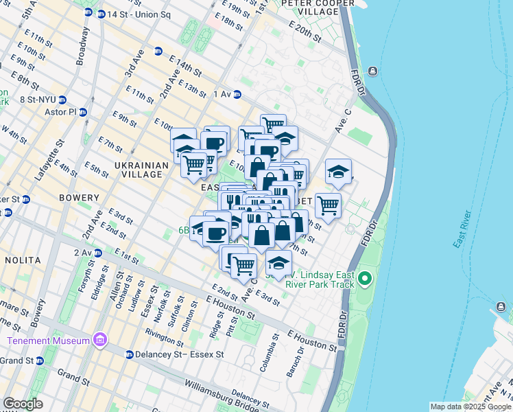 map of restaurants, bars, coffee shops, grocery stores, and more near in New York