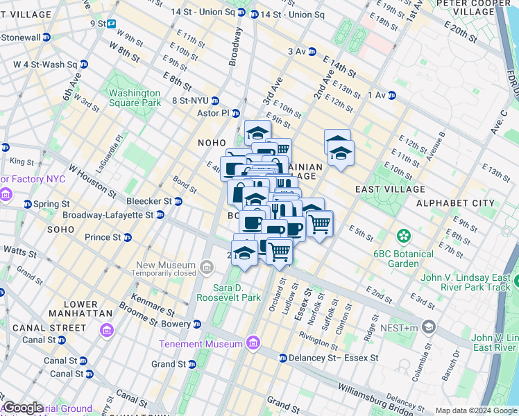 map of restaurants, bars, coffee shops, grocery stores, and more near in New York