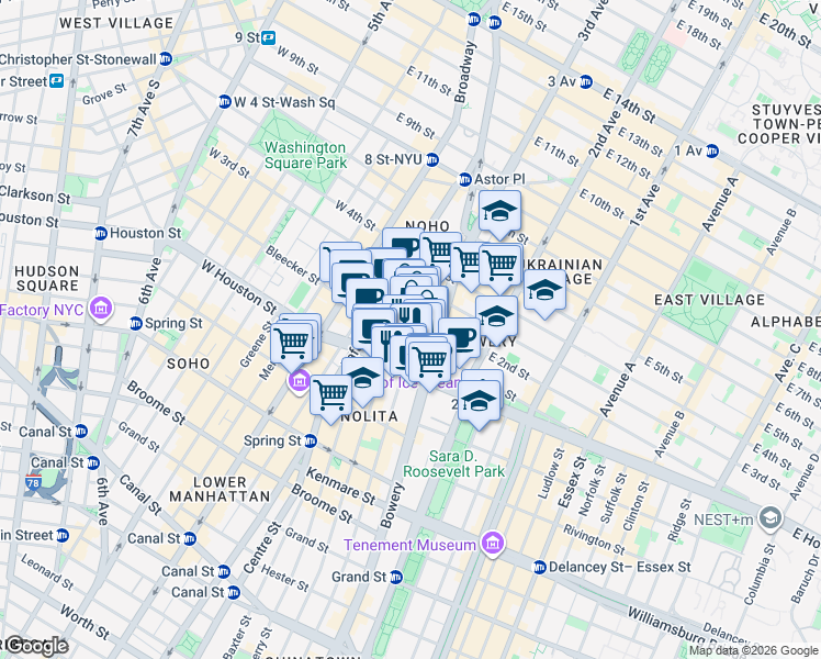 map of restaurants, bars, coffee shops, grocery stores, and more near in New York