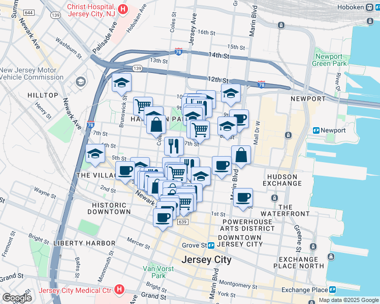 map of restaurants, bars, coffee shops, grocery stores, and more near 246 5th Street in Jersey City