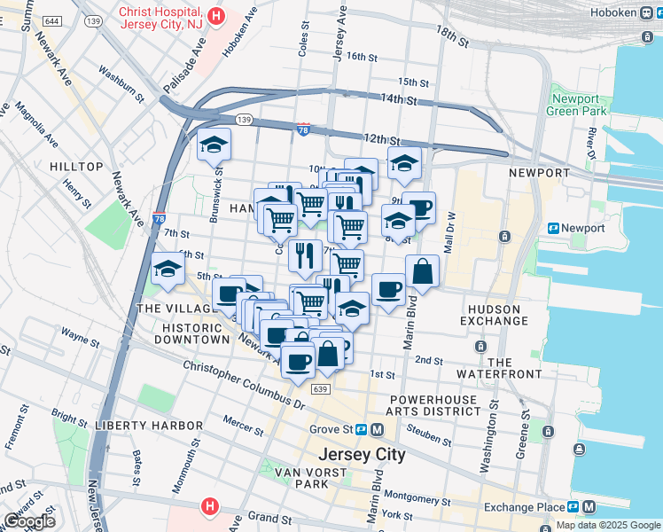map of restaurants, bars, coffee shops, grocery stores, and more near 246 5th Street in Jersey City