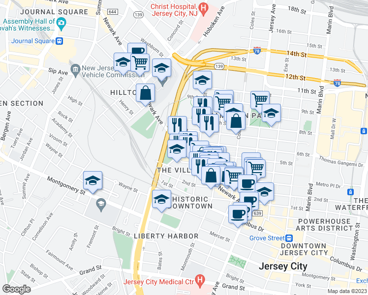 map of restaurants, bars, coffee shops, grocery stores, and more near 204 Merseles Street in Jersey City