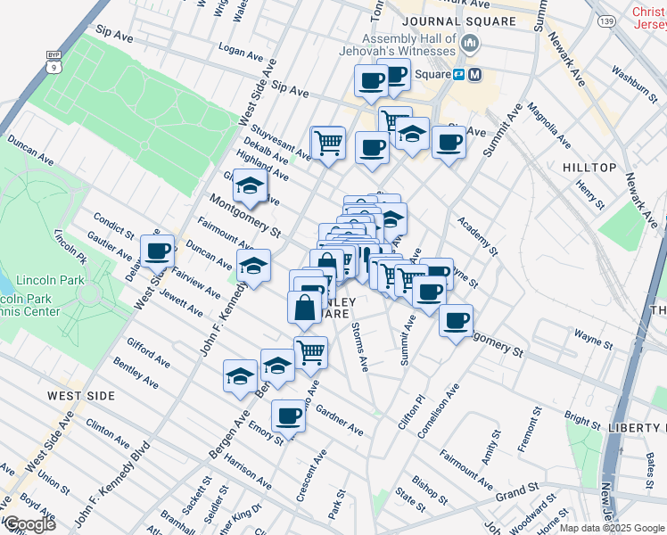 map of restaurants, bars, coffee shops, grocery stores, and more near 740A Bergen Avenue in Jersey City