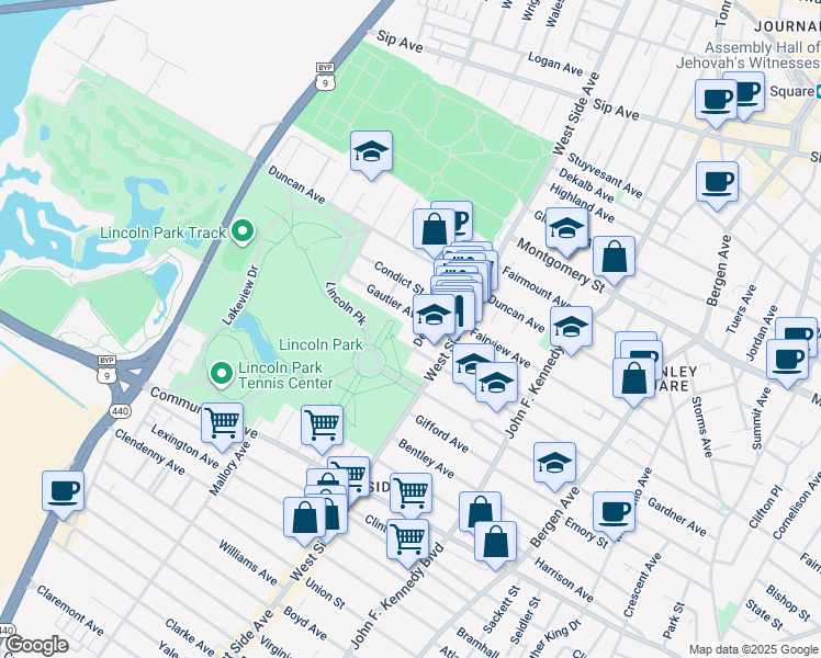 map of restaurants, bars, coffee shops, grocery stores, and more near 178 Kensington Avenue in Jersey City
