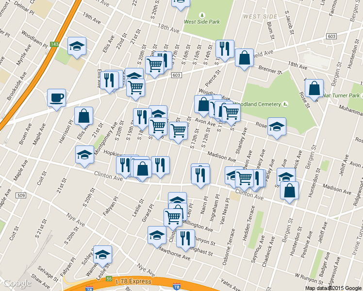 map of restaurants, bars, coffee shops, grocery stores, and more near 831 South 13th Street in Newark