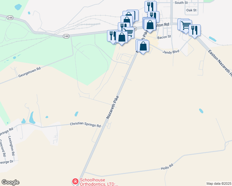 map of restaurants, bars, coffee shops, grocery stores, and more near 755 Nazareth Pike in Nazareth