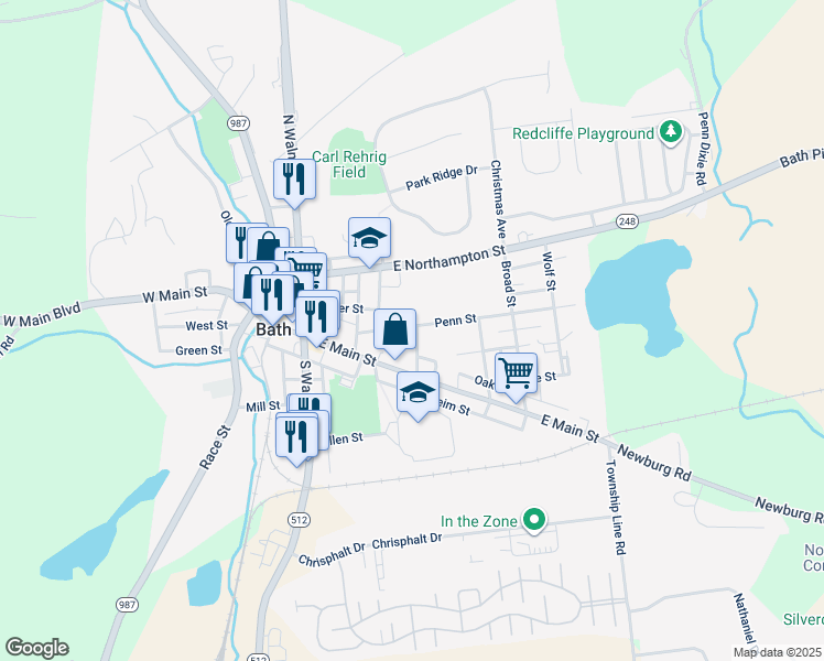 map of restaurants, bars, coffee shops, grocery stores, and more near 260 Penn Street in Bath