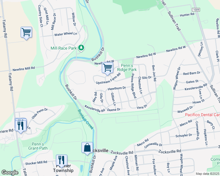 map of restaurants, bars, coffee shops, grocery stores, and more near 1500 Hawthorn Drive in Easton