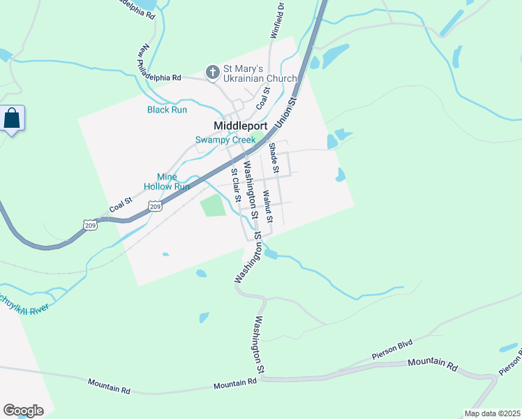 map of restaurants, bars, coffee shops, grocery stores, and more near 96 Washington Street in Schuylkill Haven