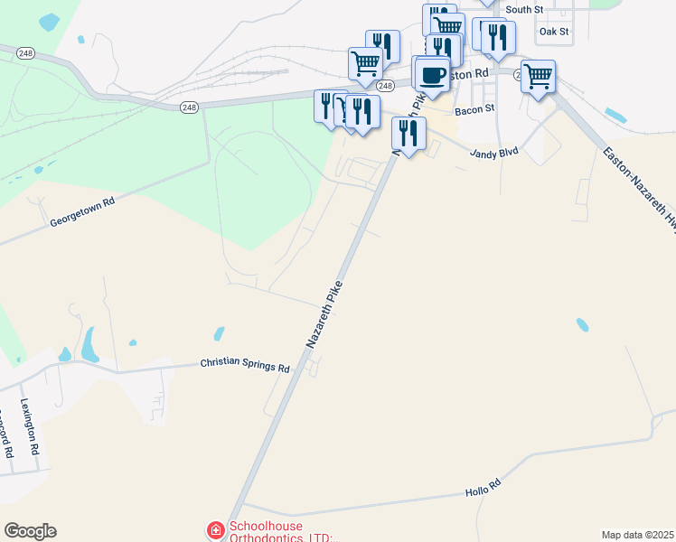map of restaurants, bars, coffee shops, grocery stores, and more near 757 Nazareth Pike in Nazareth