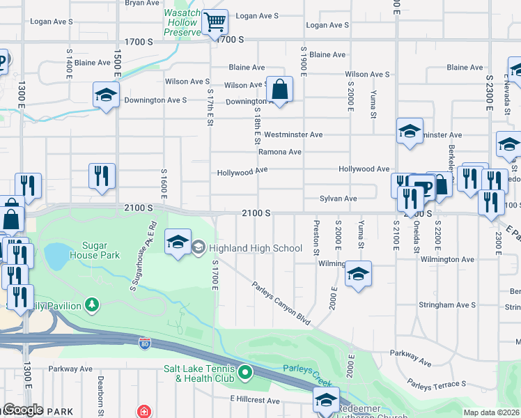 map of restaurants, bars, coffee shops, grocery stores, and more near 2122 Wellington Street East in Salt Lake City