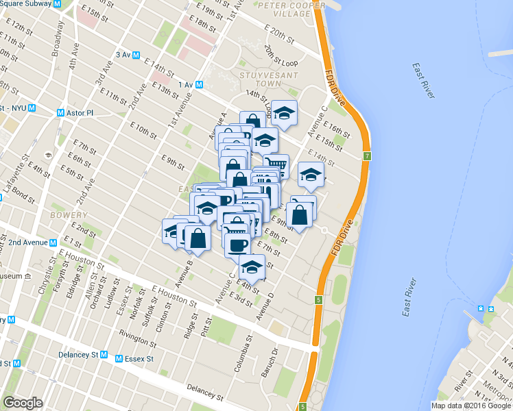 map of restaurants, bars, coffee shops, grocery stores, and more near in New York