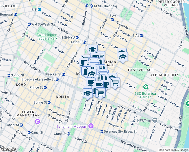 map of restaurants, bars, coffee shops, grocery stores, and more near in New York