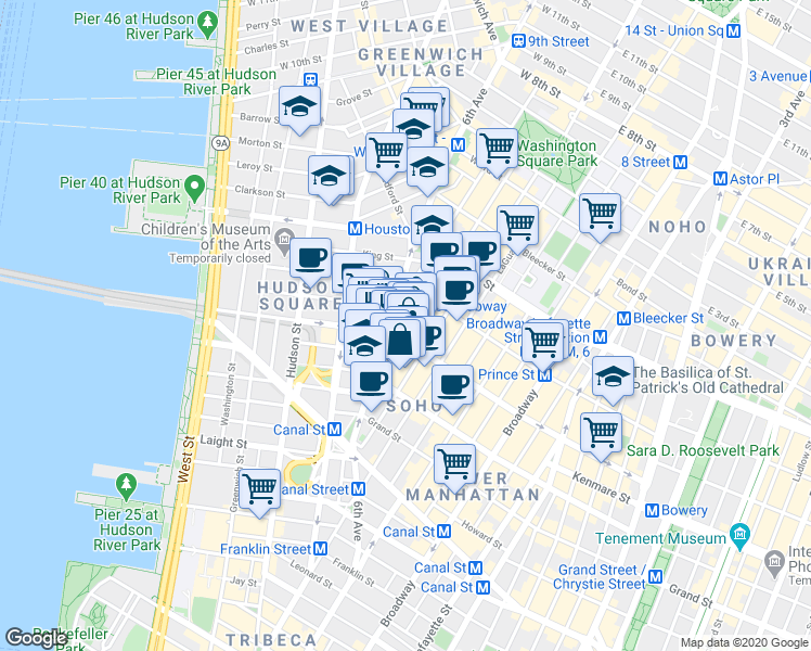 map of restaurants, bars, coffee shops, grocery stores, and more near in New York
