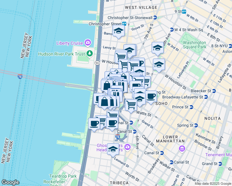 map of restaurants, bars, coffee shops, grocery stores, and more near 15 Renwick Street in New York