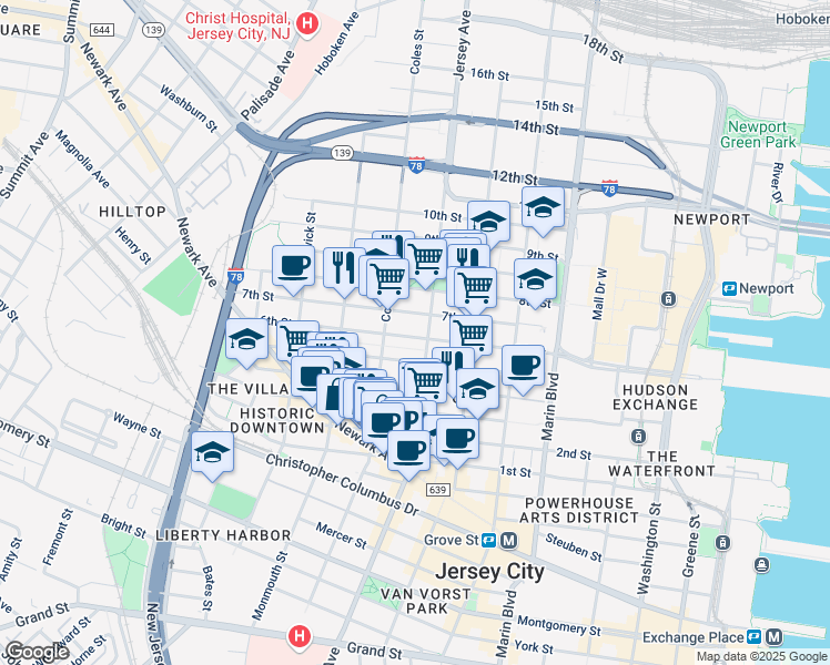 map of restaurants, bars, coffee shops, grocery stores, and more near 272 5th Street in Jersey City