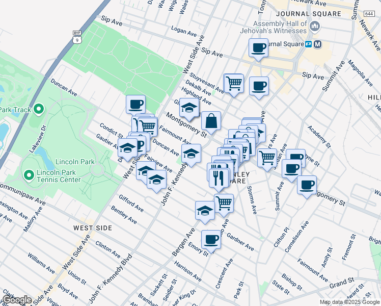 map of restaurants, bars, coffee shops, grocery stores, and more near 75 Duncan Court in Jersey City