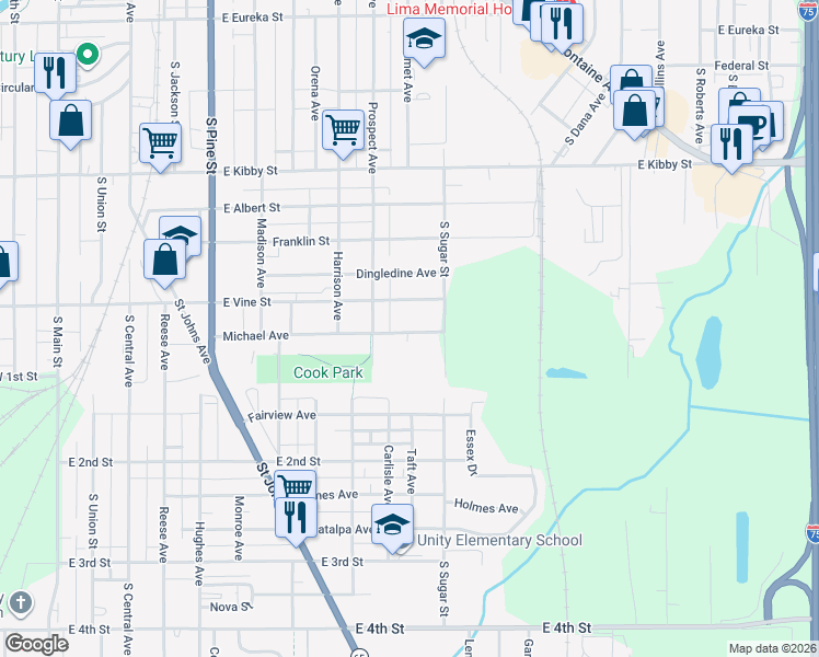 map of restaurants, bars, coffee shops, grocery stores, and more near 920 Michael Avenue in Lima