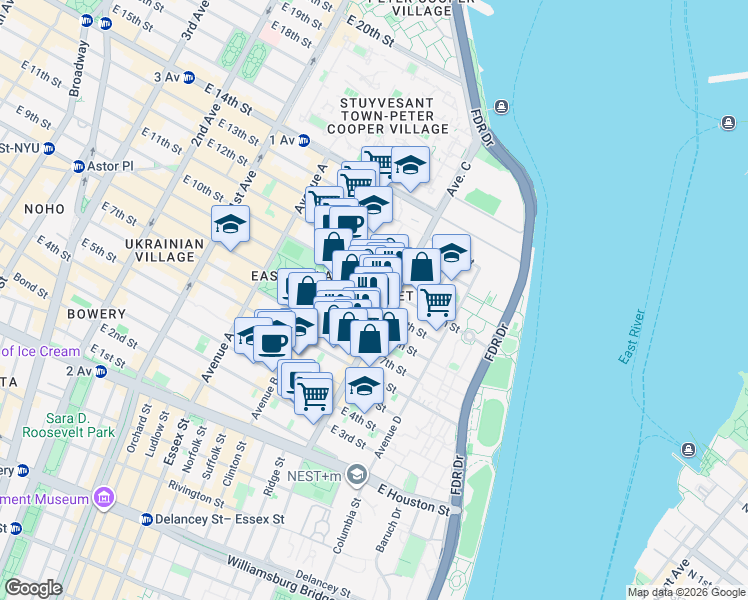 map of restaurants, bars, coffee shops, grocery stores, and more near in New York