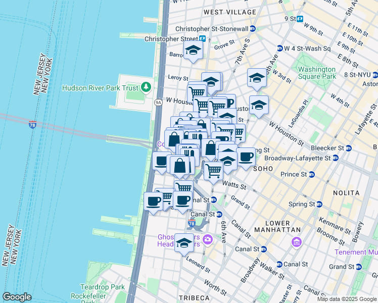 map of restaurants, bars, coffee shops, grocery stores, and more near 15 Renwick Street in New York