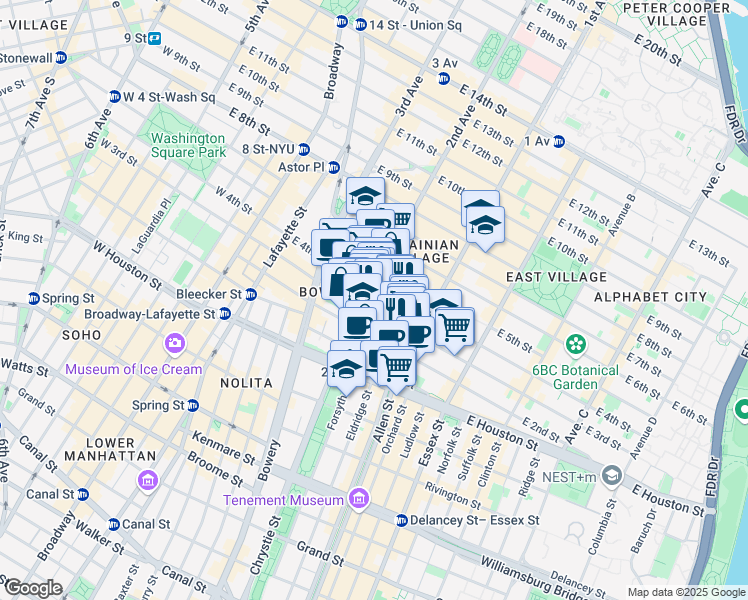 map of restaurants, bars, coffee shops, grocery stores, and more near in New York
