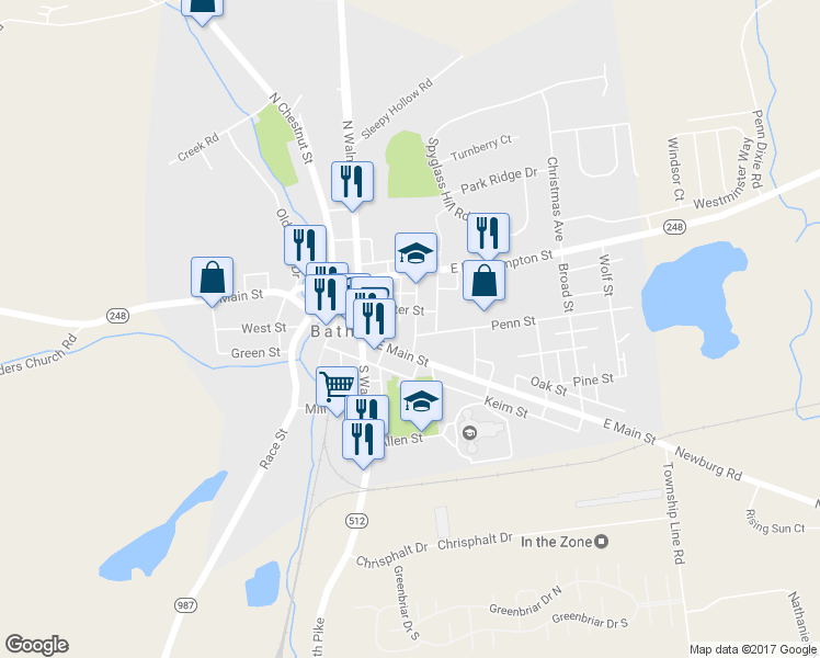 map of restaurants, bars, coffee shops, grocery stores, and more near 204 Washington Street in Bath