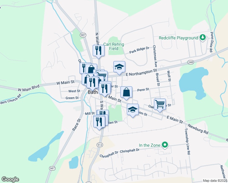 map of restaurants, bars, coffee shops, grocery stores, and more near 204 Washington Street in Bath