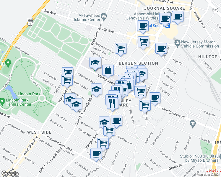 map of restaurants, bars, coffee shops, grocery stores, and more near 5 Britton Street in Jersey City