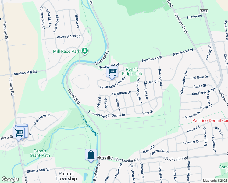 map of restaurants, bars, coffee shops, grocery stores, and more near 1500 Hawthorn Drive in Easton