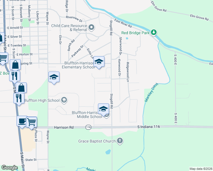 map of restaurants, bars, coffee shops, grocery stores, and more near 1127 Honeysuckle Lane in Bluffton