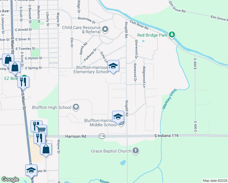 map of restaurants, bars, coffee shops, grocery stores, and more near 1127 Honeysuckle Lane in Bluffton